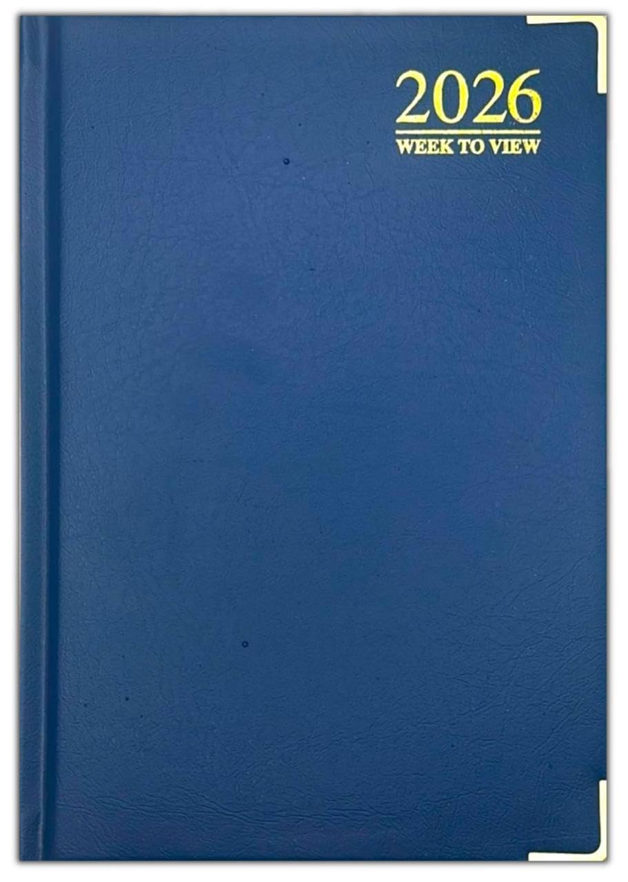 Orbitron 2026 A4 A5 A6 Padded Week To View Diary Full Year Planner Desk Hardback Metal Edge (A4, Blue)