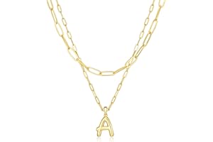 adoyi Gold Necklace for Women Layered Bubble Heart Letter Initial Necklaces for Women Trendy Jewelry 14K Gold Plated Chain Chunky Name Necklace Stack Charm A-Z Pendant Set Jewelry Gifts