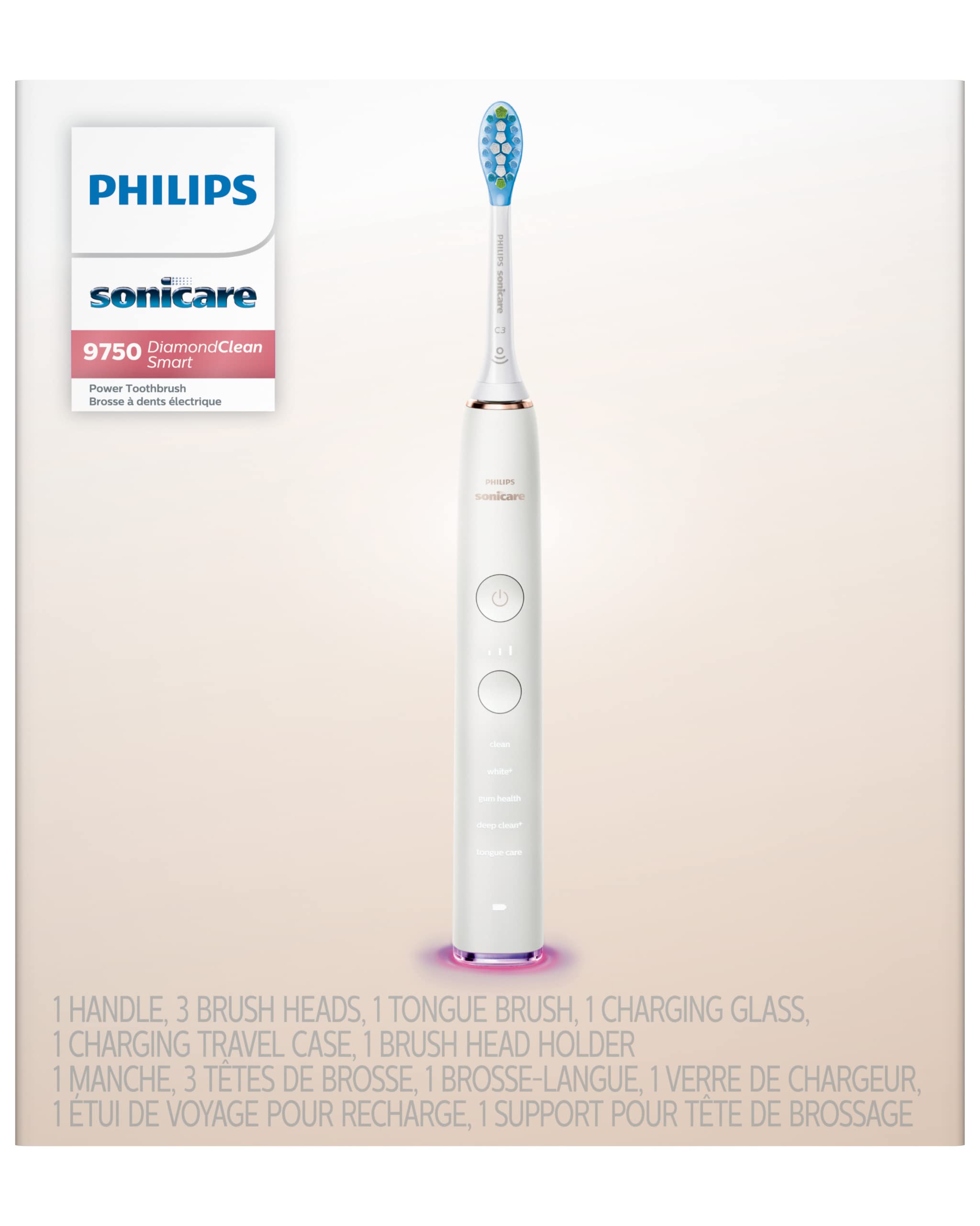 Philips Sonicare DiamondClean Smart 9750 Rechargeable Electric Power Toothbrush, Rose Gold, HX9924/65