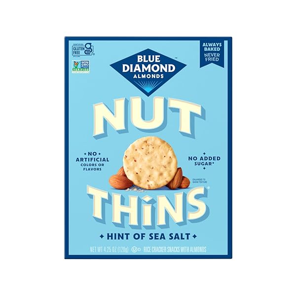 BLUE DIAMOND ALMONDS NUT THINS GLUTEN FREE CRACKER CRISPS, HINT OF SEA SALT, 4.25 OZ BOXES (PACK OF 1)