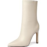 Reitoye Womens Pointed Toe Wide Calf Ankle Booties Stiletto Heel Mid Calf Short Boots