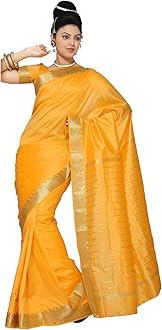 Sanskruti IndiaWomens Indian Ethnic Traditional Banarasi Art Silk Saree Sari Wrap Fabric Dress Drape
