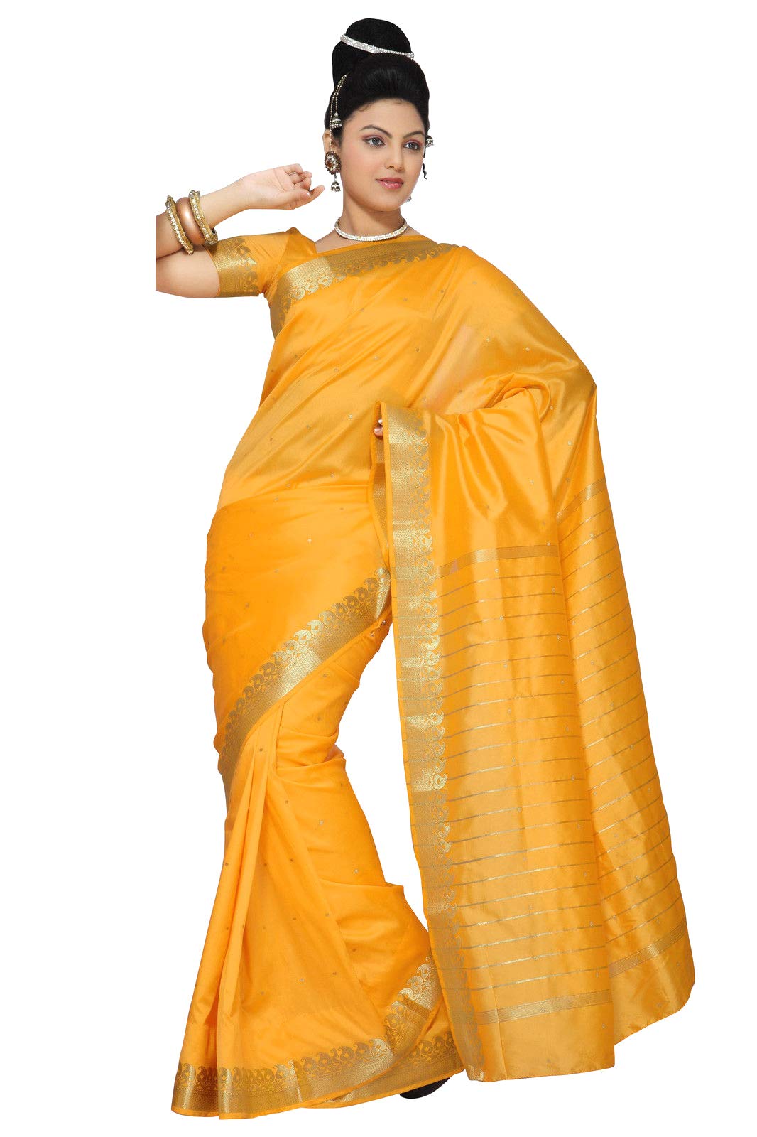 Sanskruti IndiaWomens Indian Ethnic Traditional Banarasi Art Silk Saree Sari Wrap Fabric Dress Drape