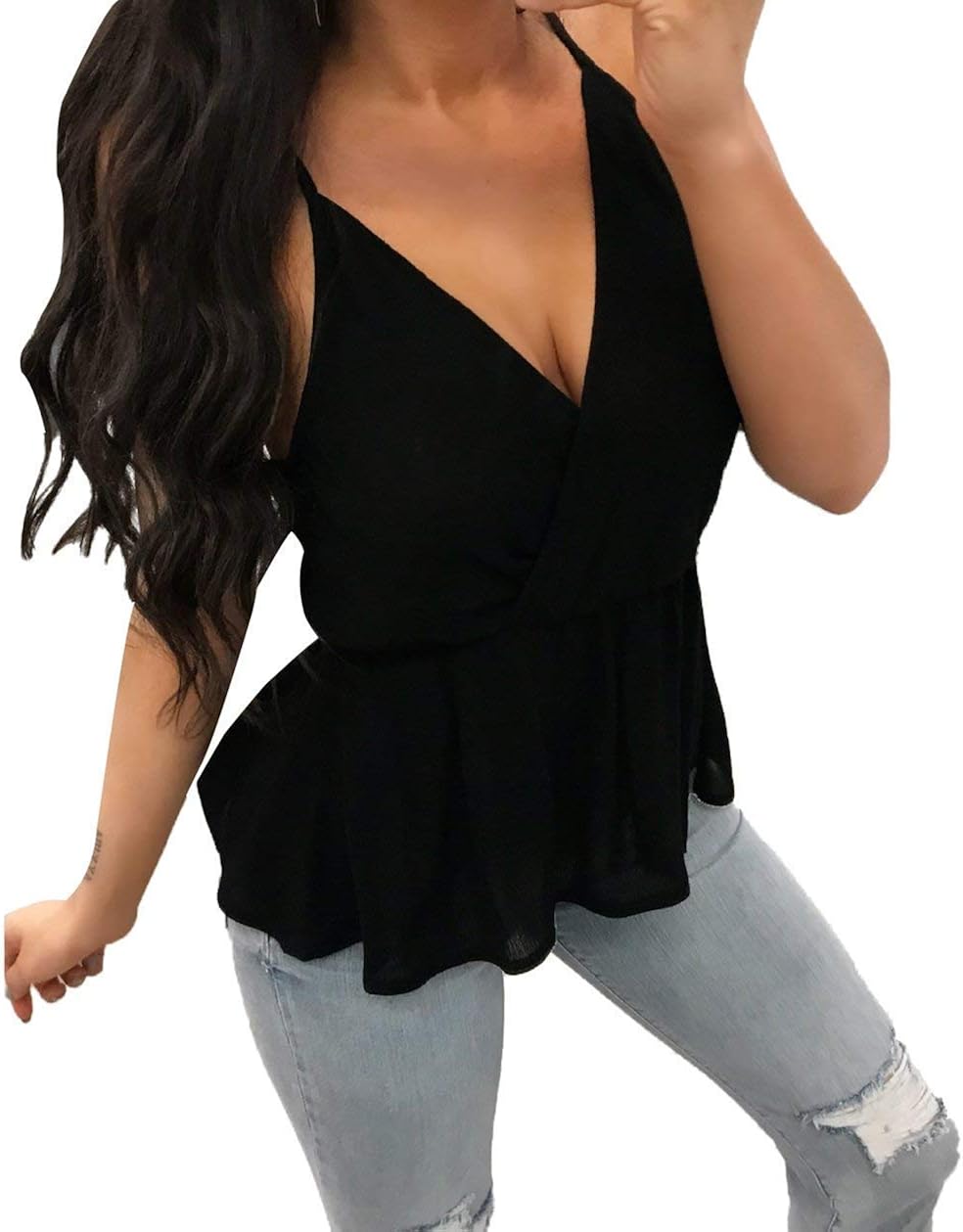 Summer Women's Tank Tops Sexy Deep V Vest Neck Sleeveless Tops Solid