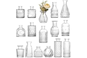 16Pcs Glass Bud Vase Set, Mini Flower Clear Vase Set Bud Vases for Wedding Centerpiece Table Decor, Vintage Small Vases for R