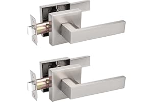 Probrico 2 Pack Square Door Lever Door Lock Handle Lockset Keyless Doorknobs Passage Knobs Lockset Interior Hallway Passage Closet in Satin Nickel