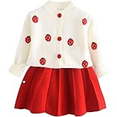 Balatale Toddler Baby Girls Fall Outfits Long Sleeve Knitted Sweater Tops Pleated Mini Skirt Set Autumn Winter Clothes Set