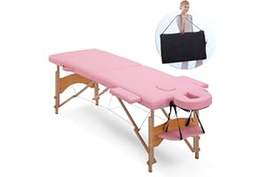 Artechworks Massage Table Massage Bed 2 Folding Portable Lash Bed for Eyelash Extensions Beauty Tattoo Table Adjustable Black W/Carry Case for Salon Spa Lightweight,Pink Color