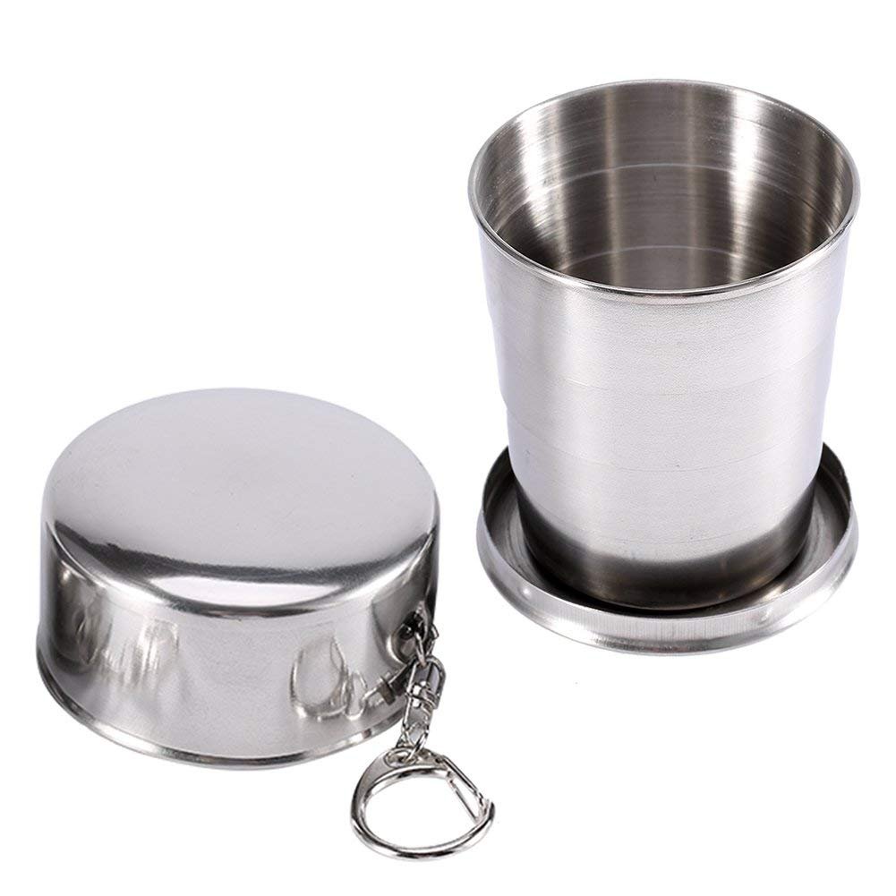 Yosoo Collapsible Stainless Steel Collapsible Glass Cup for Camping Travel Hiking (L)