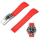 Juntan 18mm 20mm 21mm 22mm Curved End Rubber Watch Band, Tapered Silicone Curved Replacement Watch Strap for Men Women with Classic Diving Buckle