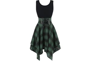 EOPUING Women Skater Dress Summer 2023 Teen School Girl Cute Plaid Pleated Dress Casual Sleeveless Dress for Dance Party