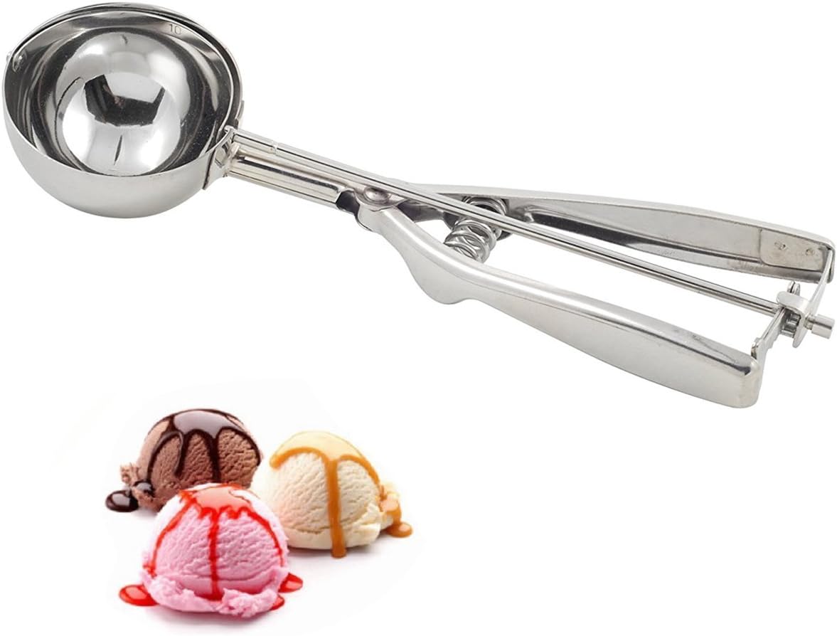 Ice Cream Scoop (50mm), Premium Stainless Steel Mechanical Cookie Scoop Melon Baller with Trigger Release for Ice Cream Fruit Mash Food Cookie Spoon Kitchen Ball