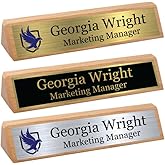 Custom Desk Wedge Name Plate - Personalized Titles and Styles (2x10 Inch, Solid Oak - w/Name Plate)