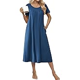 Ekouaer Cotton Nightgowns for Women Long House Dresses with Pockets Plus Size Night Gowns Short Sleeve Night Shirts S-3XL