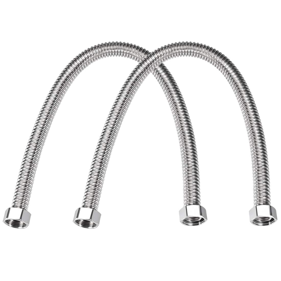 sourcing map Corrugated Stainless Steel Flexible Water Line 23.6inch Long G3/4 Female Threaded Connector with Washer, 2pcs