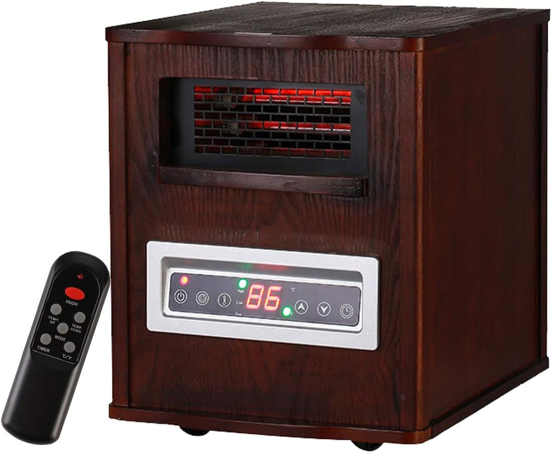 KOOLWOOM Portable Electrci Space Heater Infrared Zone Heating Systems with Thermostat for Office and Home,Tip-Over and overheat Protection Remote Control 12hr Timer & Filter 1000W-1500W Dark Walnut