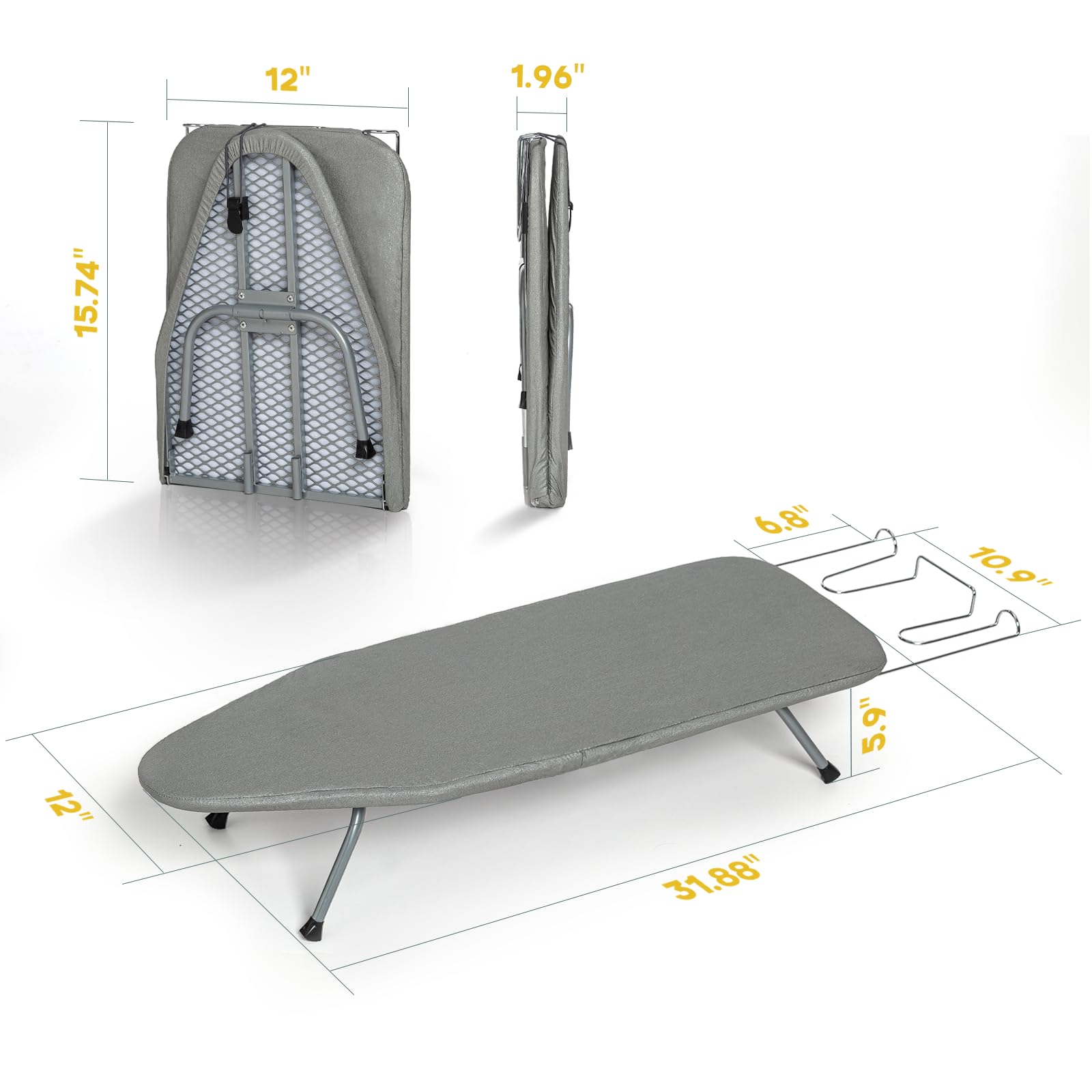 Metal Foldable Tabletop Ironing Board with Iron Rest, Portable Ironing Board Small with Heat Resistant Cotton Cover, RAINHOL Mini Iron Board for Small Space and Travel, 31