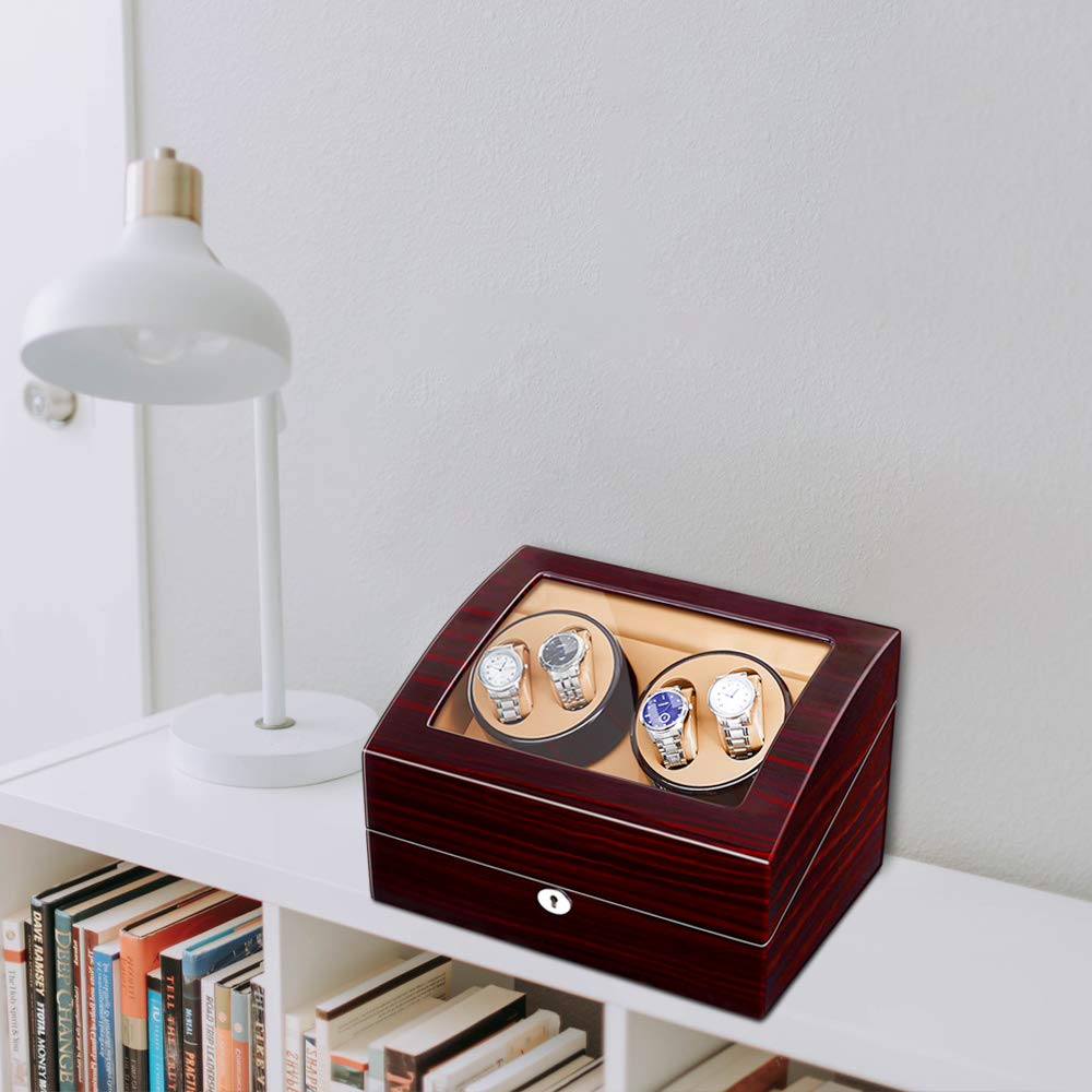 JQUEEN 4 Automatic Watch Winder with 6 Storage Case (Ebony (EZ))