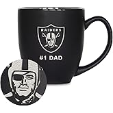 Rico Industries NFL Football #1 Dad 15oz Laser Engraved Matte Black Ceramic Bistro Mug - for Hot or Cold Drinks