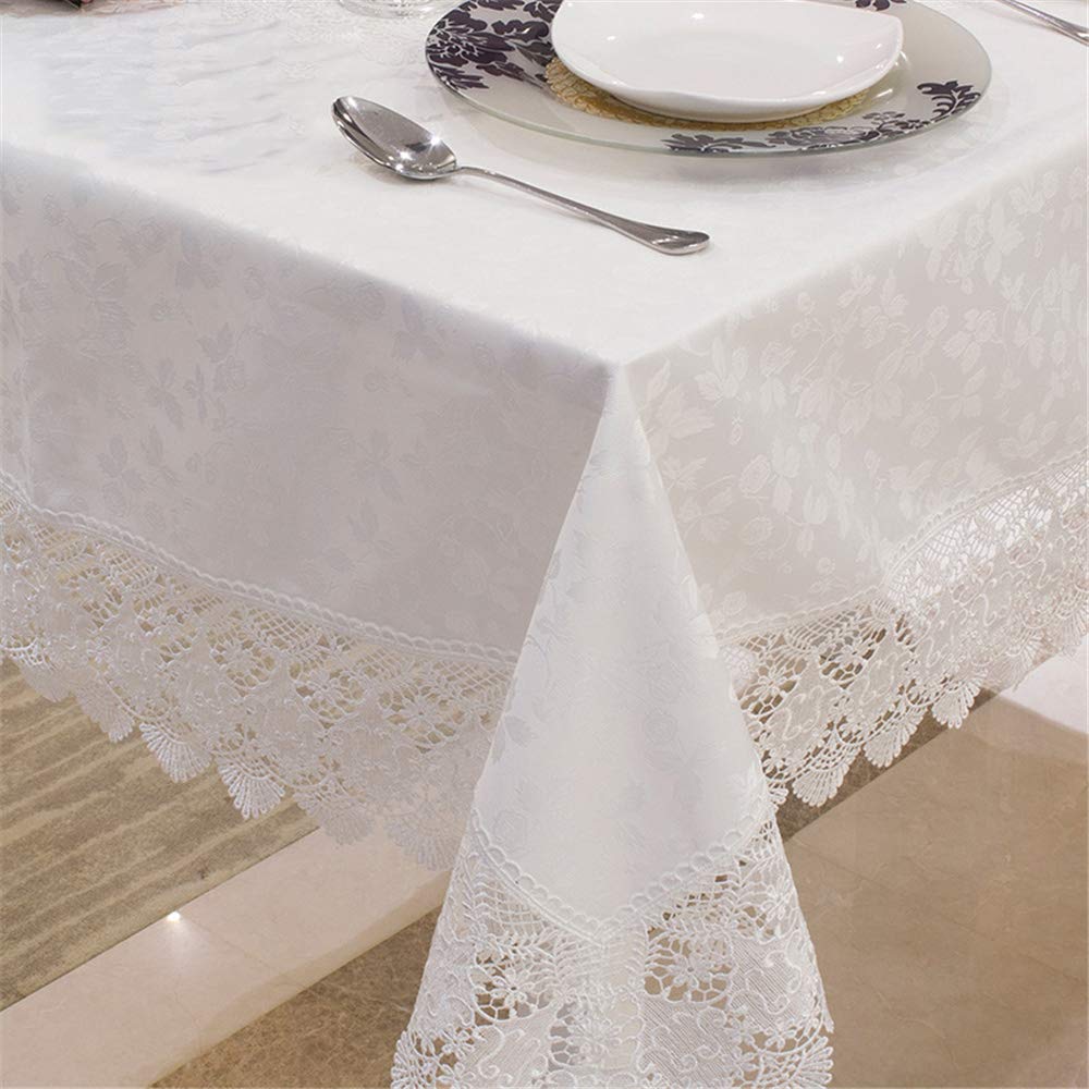 FuHouse 100x200cm White Table Cover Cloth with Floral Embroidered Lace Decor for Home Decor/Housewarming Gift/Christmas/Party/Wedding Decor(White)