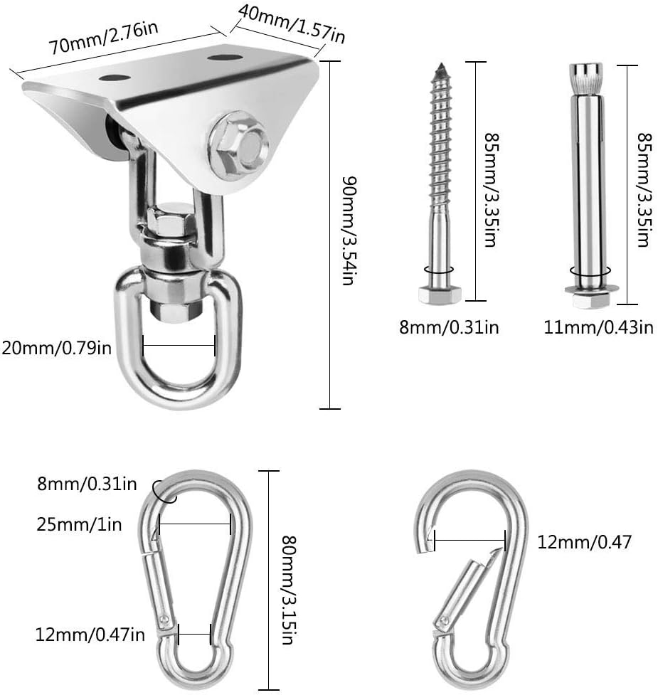 Houson Innovative 1200 LB Capacity 2 PCS Stainless Steel 304 Heavy Duty Swing Hangers 360°Rotate for Wooden Concrete Swing Set Suspension Hooks for Trapeze Yoga Swingset Hammock Swing Gym: Toys & Games