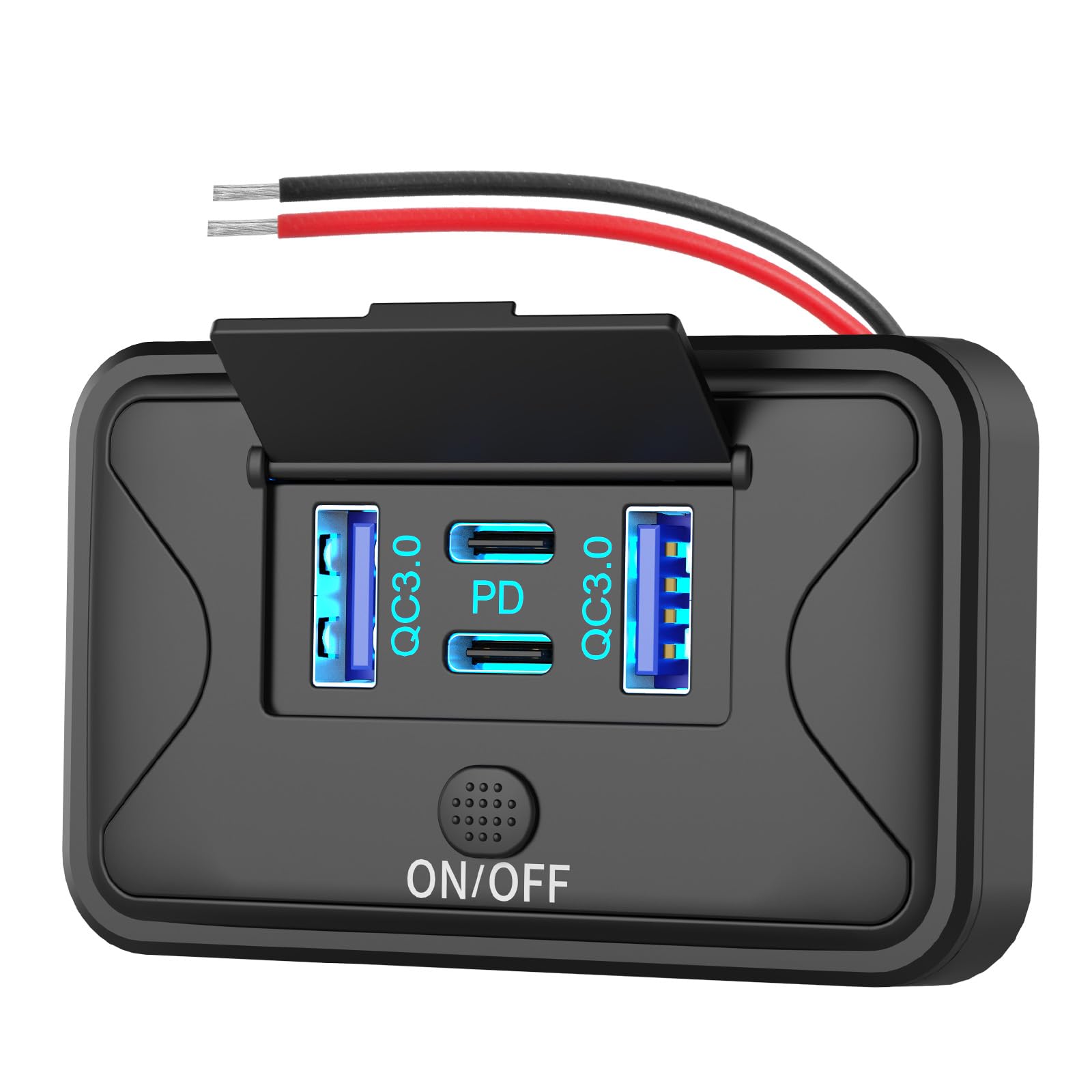 Photo 1 of 78W 4 Port 12V USB Outlet Wall Mount, Dual 36W PD & Dual 18W QC3.0 Lightweight Surface Mount Charger Socket Panel with Button Switch for Bus RV Truck Marine Golf Cart