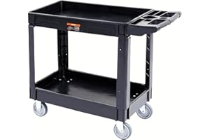 VEVOR Utility Service Cart, 2 Shelf 550LBS Heavy Duty Plastic Rolling Utility Cart, Medium Lipped Shelf, 360° Swivel Wheels, Ergonomic Storage Handle for Warehouse Garage, Black