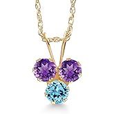 Gem Stone King 14K Yellow Gold Purple Amethyst and Swiss Blue Topaz 3-Stone Pendant Necklace For Women (0.35 Cttw, Gemstone February Birthstone, Round 3MM, 18 Inch Chain)