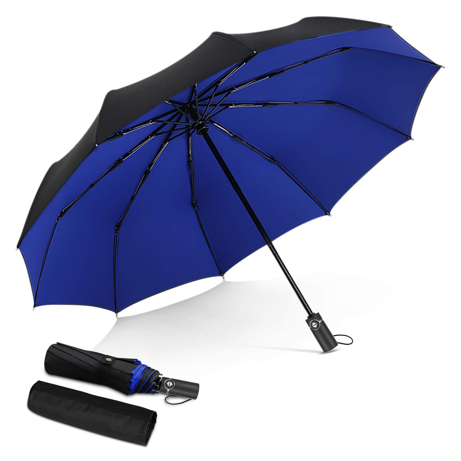 DORRISO Strongest Windproof Travel Umbrella Automatic Folding Rain Umbrella Portable Compact Superior Business Durable Premium Handle for Mens Womens Umbrellas Fits Car & Backpack Blue