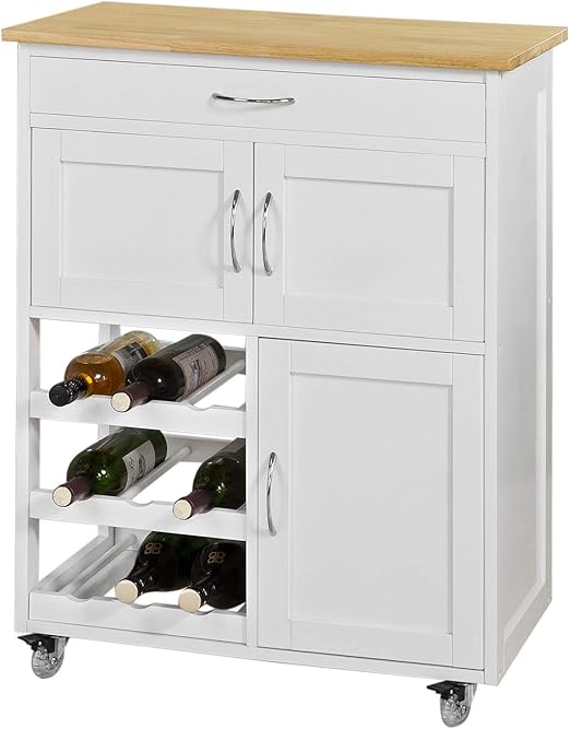 Sobuy Fkw45 Wn Servierwagen Mit Flaschenablagen Und Schublade Kuchenwagen Kuchenschrank Rollwagen Weiss Natur Bht Ca 67x87x37cm Amazon De Kuche Haushalt
