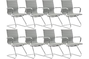 CIMOTA Waiting Room Chairs Leather Office Guest Chair Mid Back Reception Chairs with Sled Base for Meeting/Patient/Conference Room, Grey Set of 8