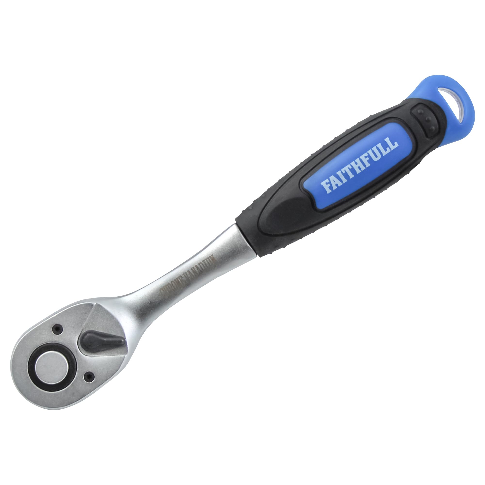 Faithfull Quick Release Ratchet Handle – 72 Teeth Mechanism, 1/2in Square Drive, Crome Plated Finish & Soft-Grip Handle