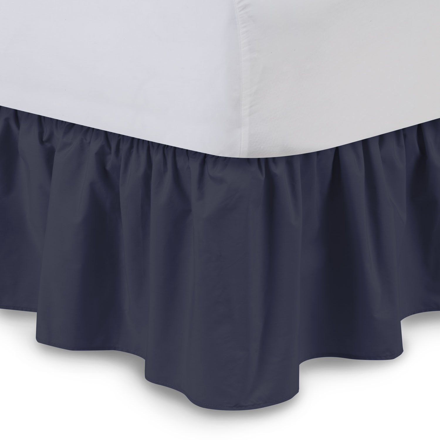 Ruffled Bedskirt (Twin, Navy Blue) 18 Inch Bed Skirt with