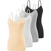 Air Curvey 4 Pack Camisole Tops for Women Basic Undershirt Tanks Adjustable Spaghetti Straps Camis Seamless Soft Layering Top