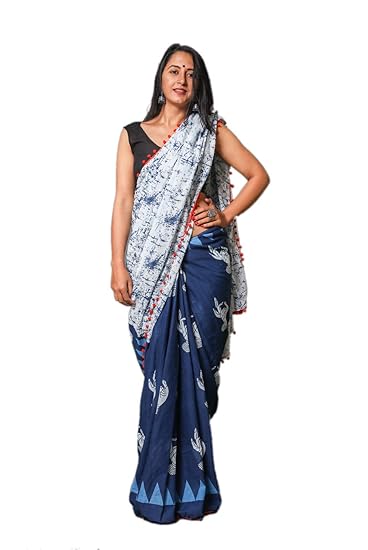 Cotton Mulmul Hand Block Jaipuri Printed Saree with Blouse