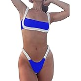 WODECASA Women's Colorblock Bikini Set Square Neck High Cut Cheeky Sexy Two Piece Swimsuit Bathing Suit