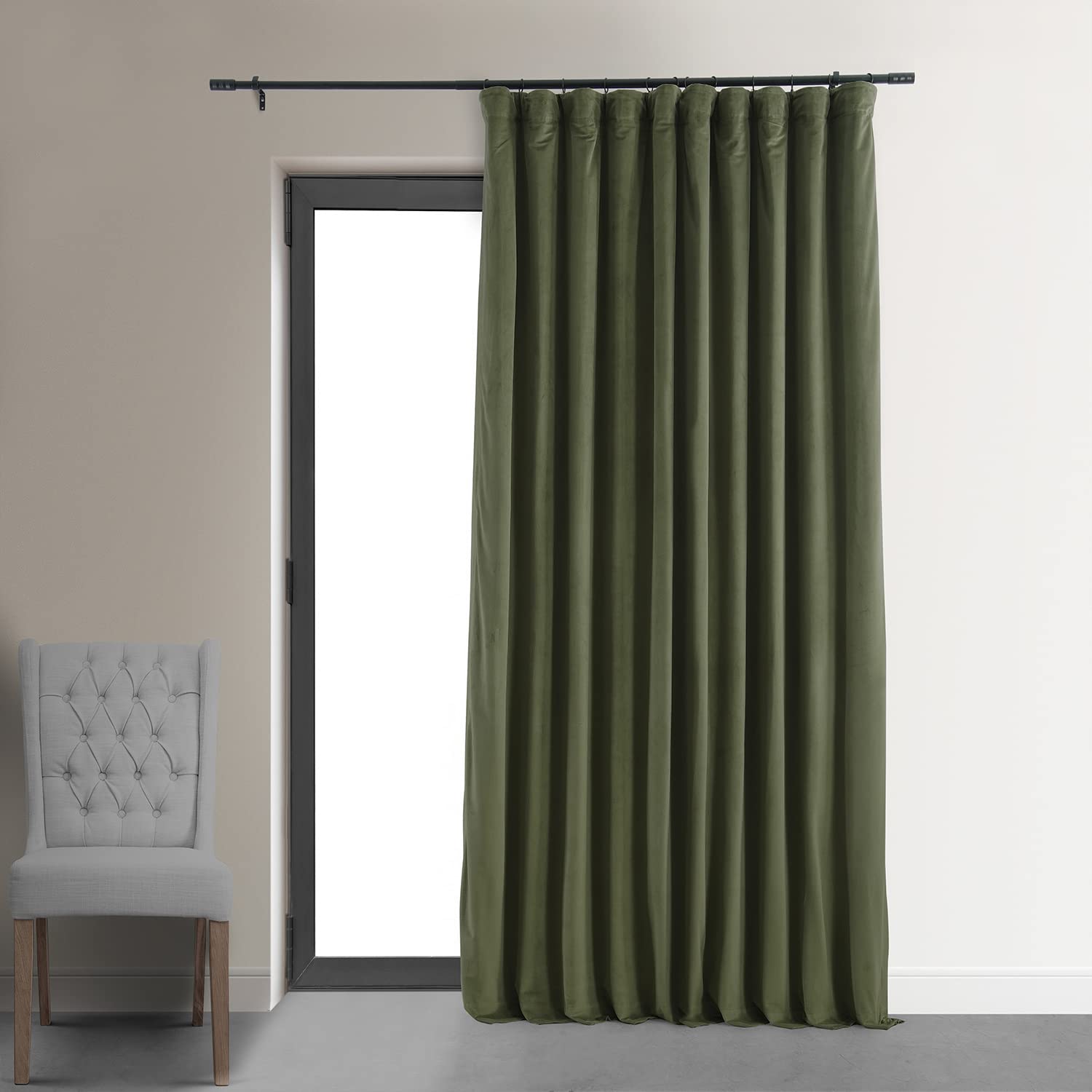 HPD Half Price Drapes Signature Velvet Thermal Blackout Curtains for Living Room 84 Inch Long (1 Panel) Rod Pocket Insulated Blackout Curtains for Bedroom Window Curtains, 100W x 84L, Hunter Green Image