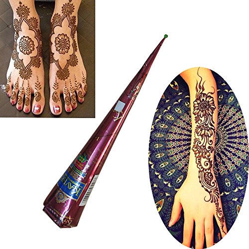 India Painting Tattoo Paste Cone,3 Tube Brown Paste Cone Temporary Tattoo Kit Indian Body Art Painting Drawing with free Stencil