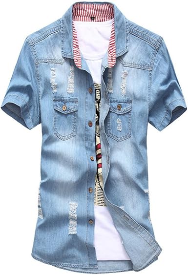 ripped denim shirt mens