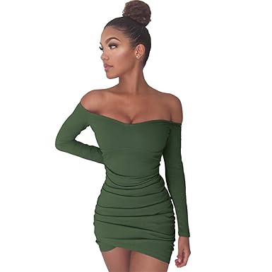 2019 Sexy Off Shoulder Bodycon Long Sleeve Slash Neck Party