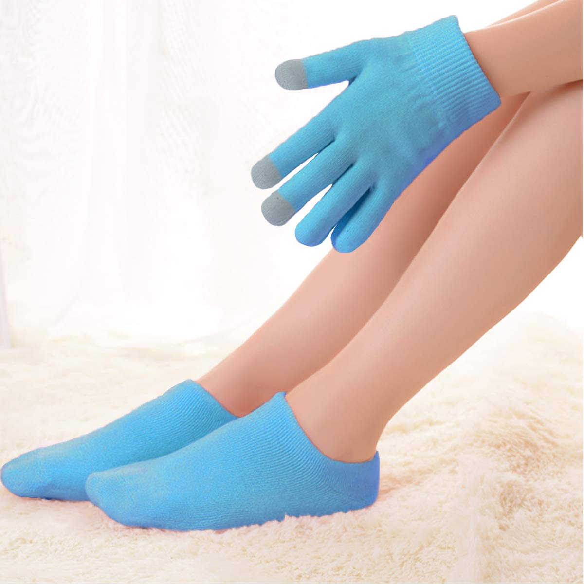 Moisturizing Gel Gloves, Touch Screen Cotton Gloves Heal Eczema Sleeping Lotion Hand Spa Treatment Gloves Repair Rough Cracked Dry Chapped Hands Skin - Blue : Beauty