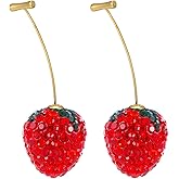 WCRAZYE Strawberry Earrings for Women Cute Long Simulated 3D Red Rhinestone Fruit strawberry Dangle Drop Statement Earrings Strawberry Festival B-Day Party Cosplay Jewelry