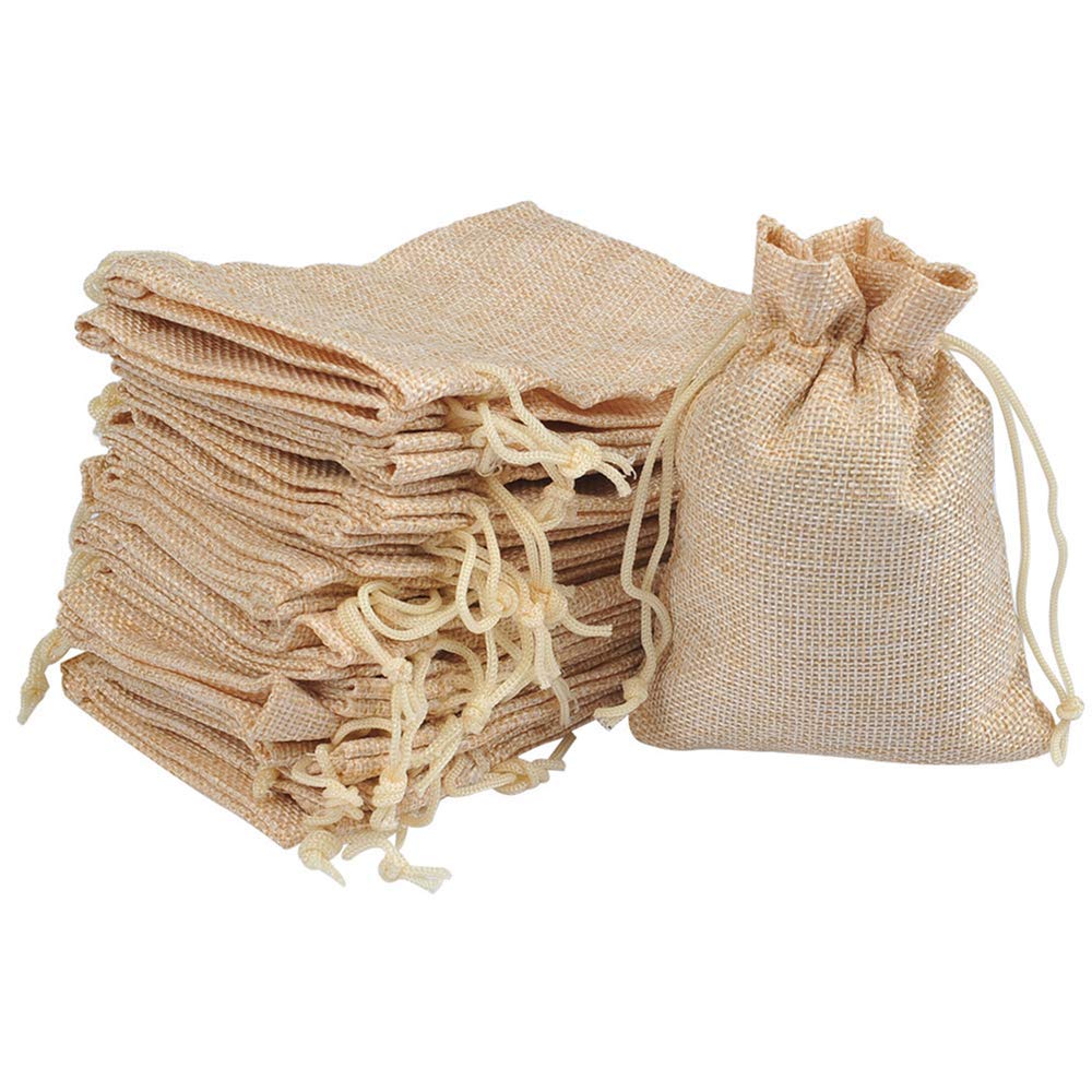 FGF-EU 50 Pieces Burlap Bags with Drawstring Gift Bags Christmas Sacks Wedding Party Favor Bags - 9cm x 12cm