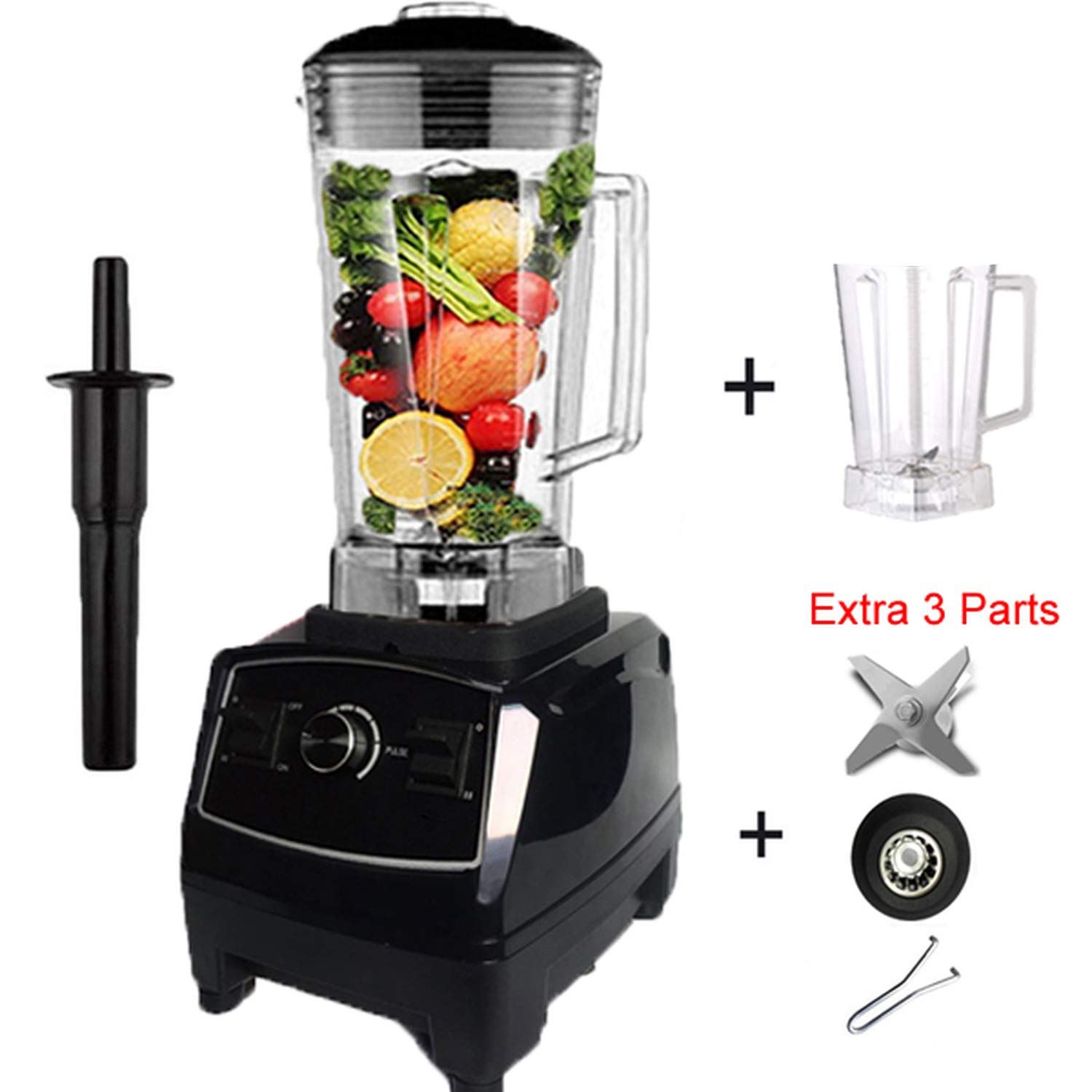 2200W Heavy Duty Commercial Blender Professional Blender Mixer Food Processor Japan Blade Juicer Ice Smoothie Machine,black jar fullpart,UK Plug