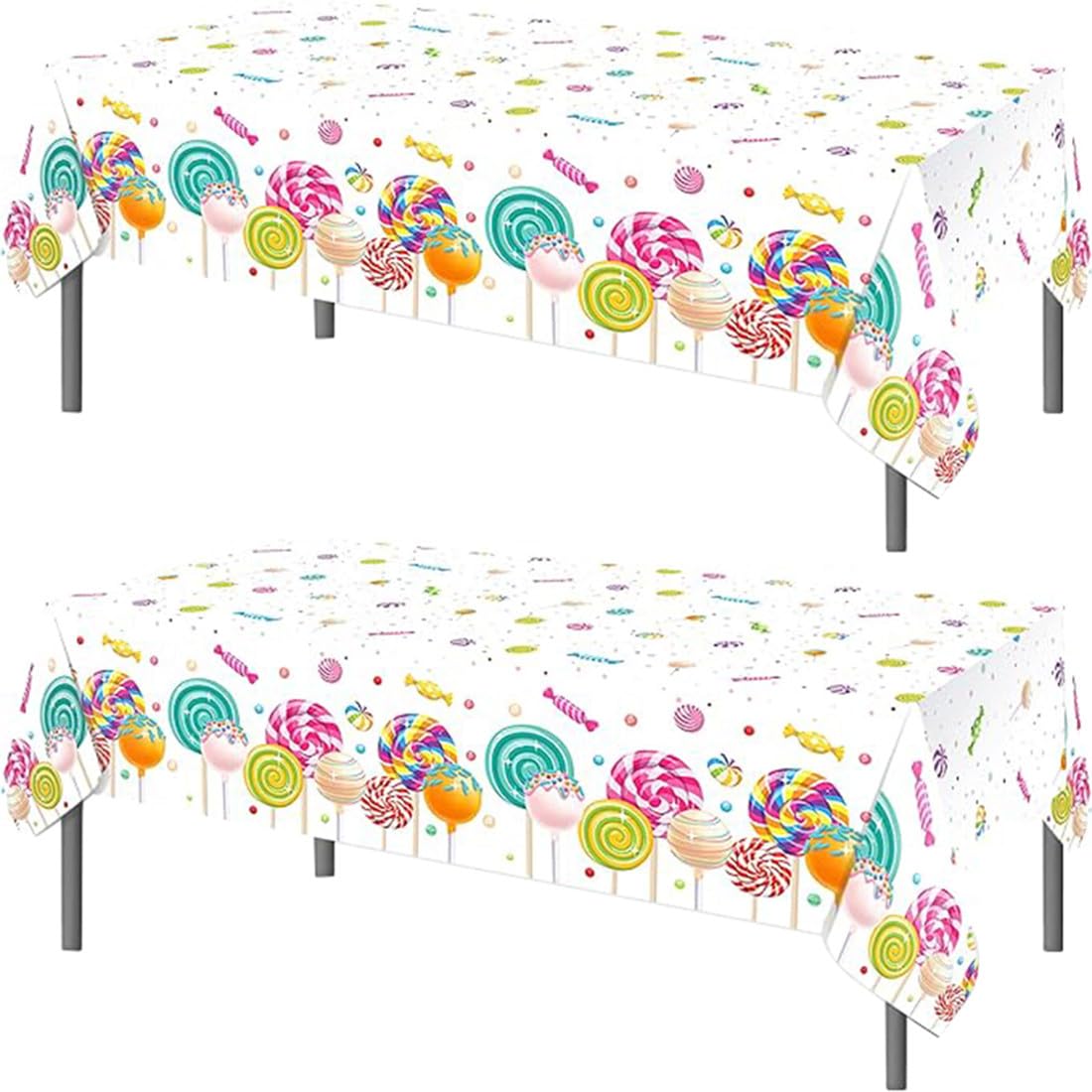 TOKYMOON 2 Pack of Disposable Sweet Candy Lollipop Themed Party 54x87In Tablecloths Wedding Picnic Banquet Table Cover for Colorful Lollipop Baby Shower Party Supplies