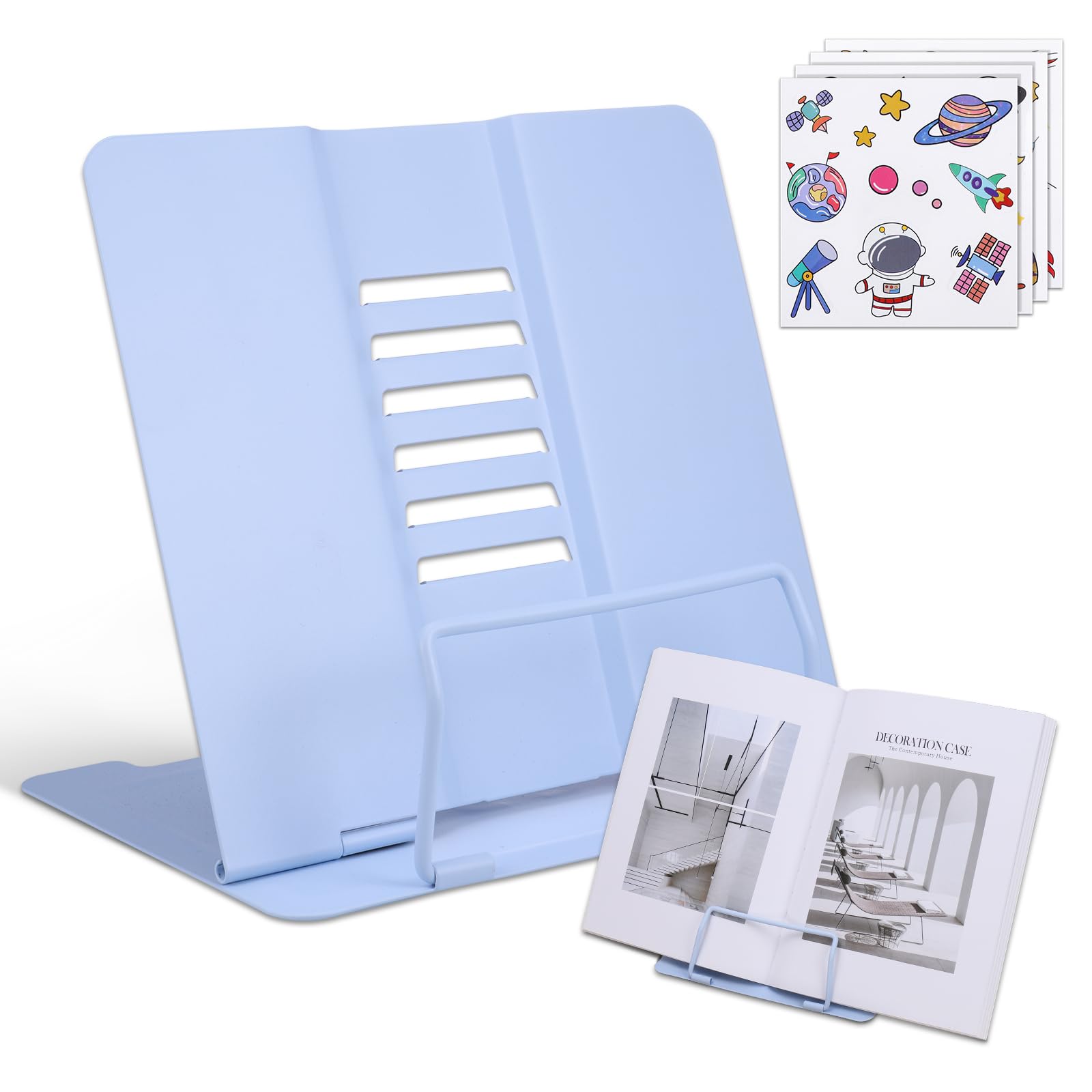 Kssvzz Book Stand, Metal Cookbook Holder with Adjustable Angle, Portable Sturdy Bookstands for Reading Documents, Tablet, Mobile Phone and Book Display, Blue
