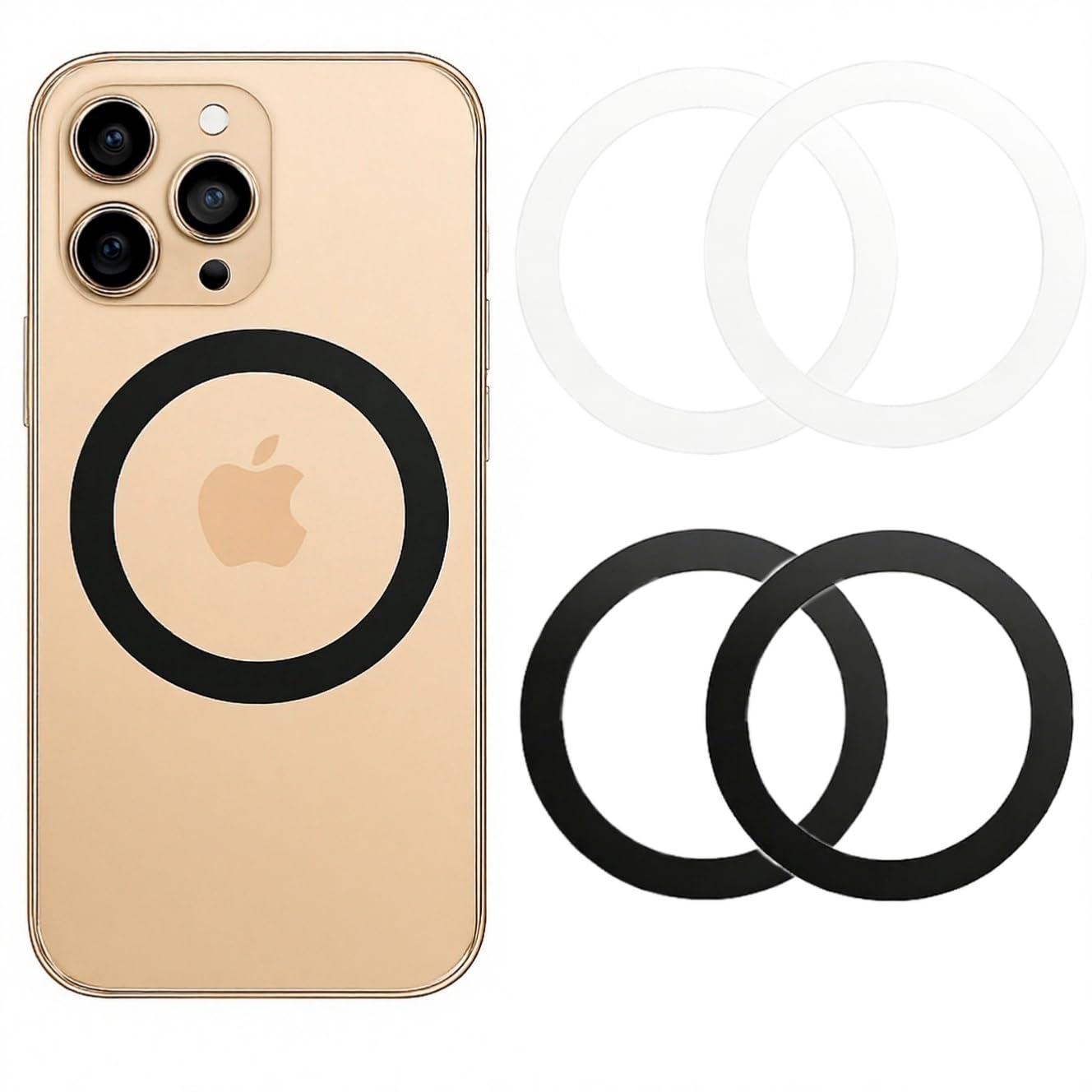 Aothey Magnetic Ring Sticker, Metal Magnetic Ring for Phone Cases & Wireless Charging, Soft-Touch & Scratch-Free,4 Pack (2 Black & 2 White)