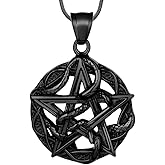 Pentagram Pentacle Wiccan Necklace -Star Satanic Pendant 316L Stainless Steel Traditional Seal of Solomon Tetragrammaton Eliphas Levi's Pentagra Wicca Punk Retro Jewelry