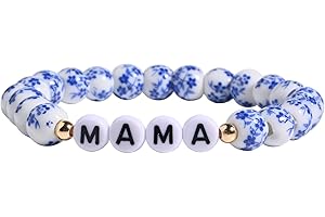 Gracayfr Blue And White Porcelain Bracelet For Mom Daughter, Chinoiserie Bracelets Mothers Day Gifts, Bohemian Vintage Floral Bracelet Set For Mom Girl