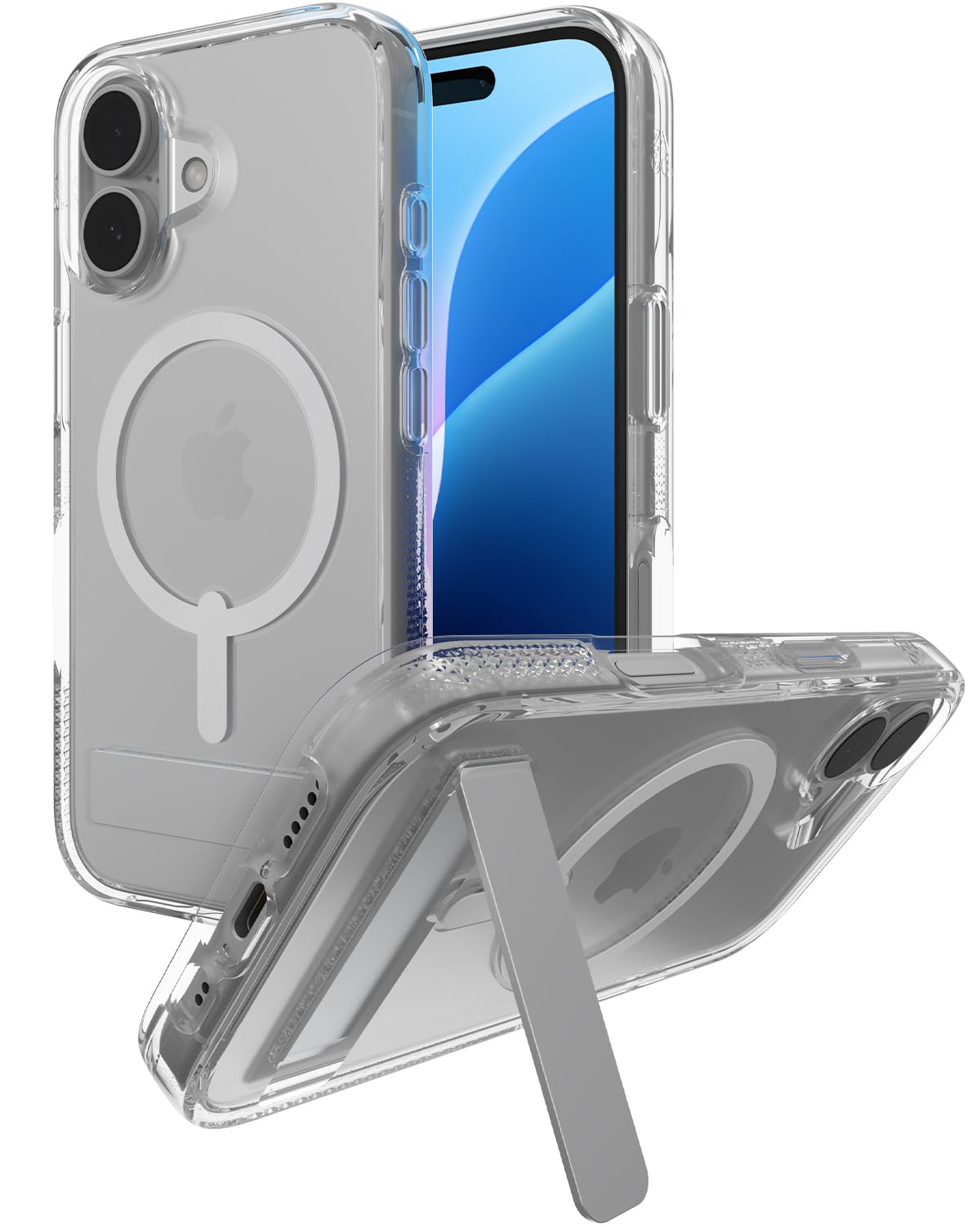 ZAGG Crystal Palace Snap KS Graphene-Reinforced Case with Built-In Kickstand for iPhone 16 [6.1-Inch], MagSafe Compatible, Anti-Yellowing, Shockproof Phone Back Cover (Transparent)